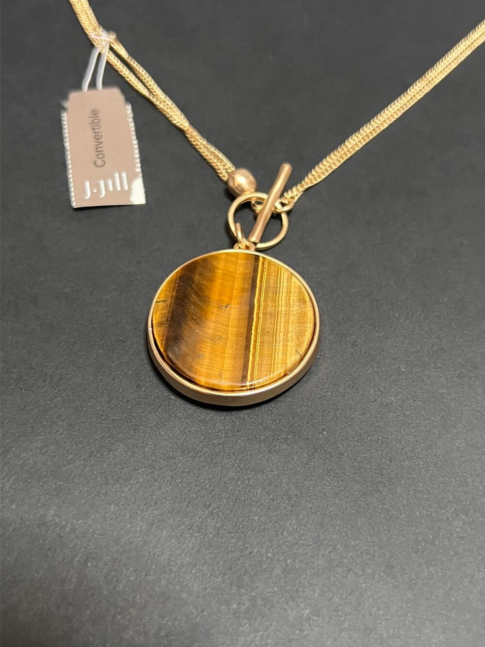 J. JILL CONVERTIBLE 2-IN-1 SEMIPRECOUS PENDANT TIGEREYE & MOSS AGATE NWT